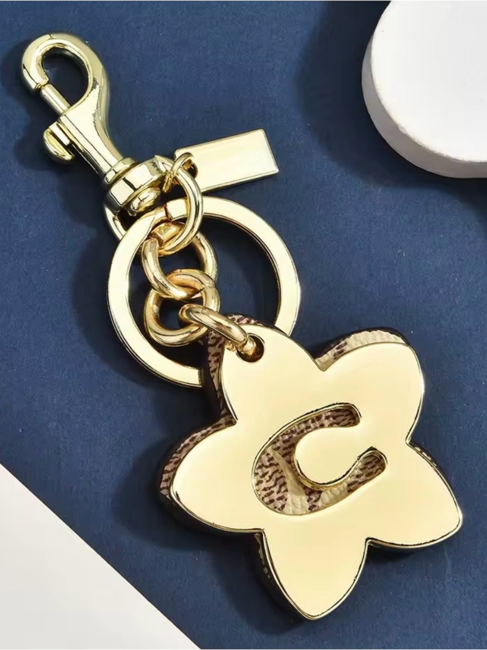 Coach Signature CC Monogram Logo Double Clover Bag Charm Keychain
